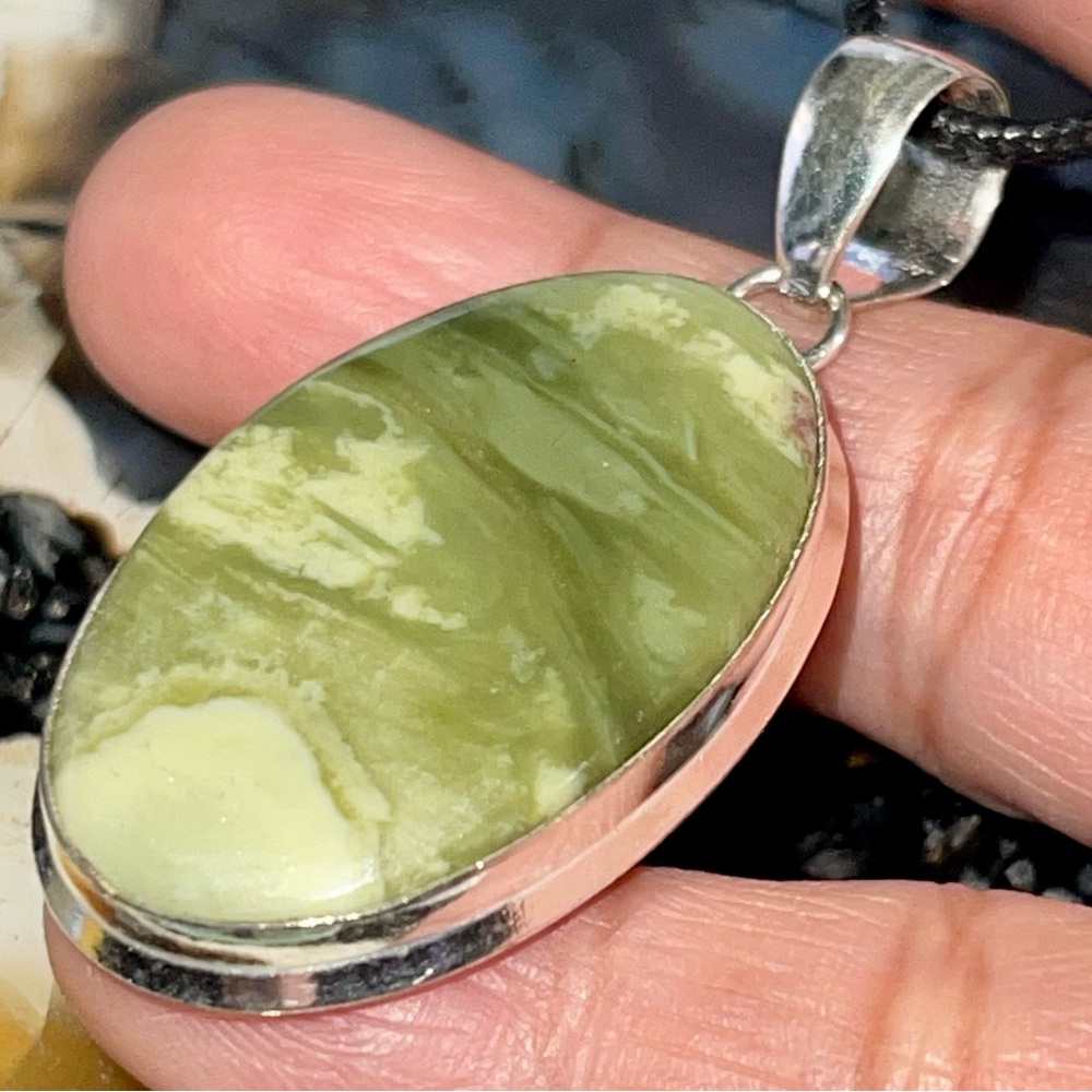 Green Larsonite Bugwood Pendant 2”